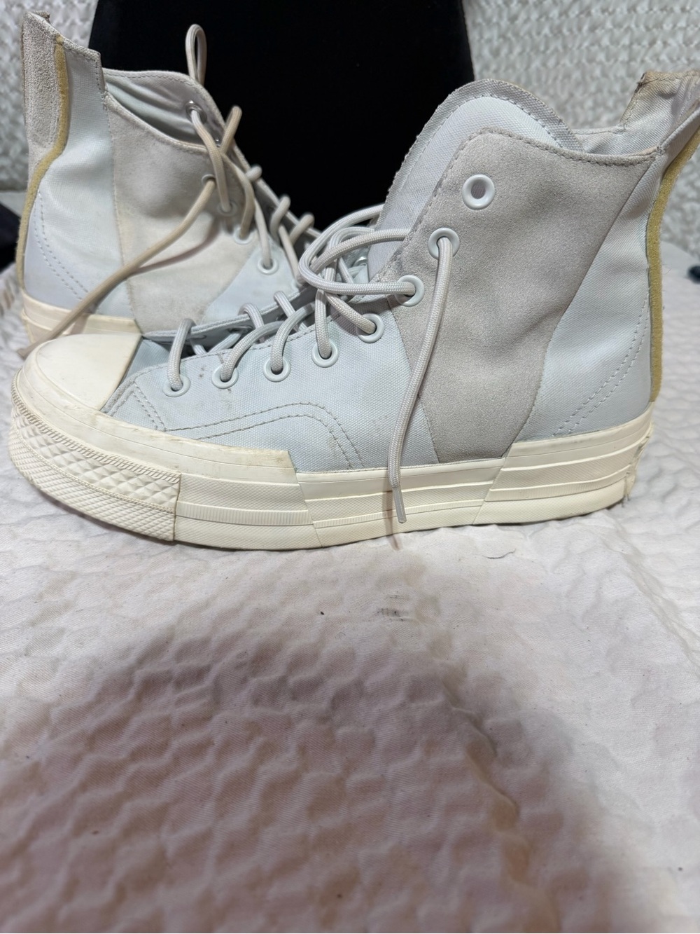 Converse High-Top Canvas Sneakers in Light Gray and Cream